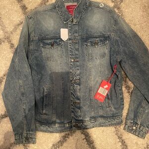 Blue Lightweight Denim Shirt Jacket with Contrast Stitching